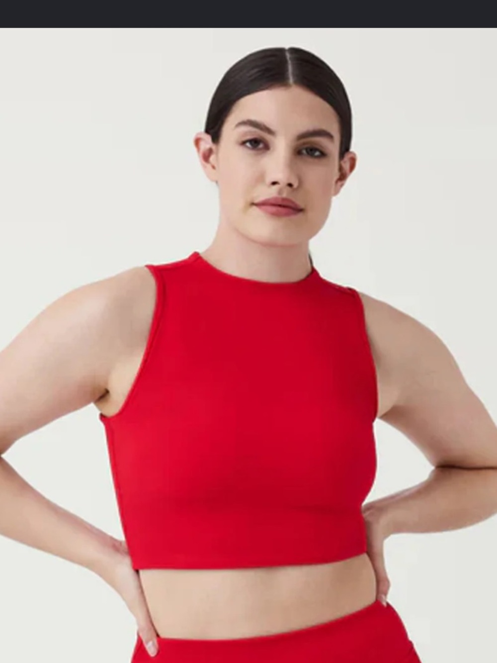 SPANX Red Ribbed Contour High-Neck Crop Top medium